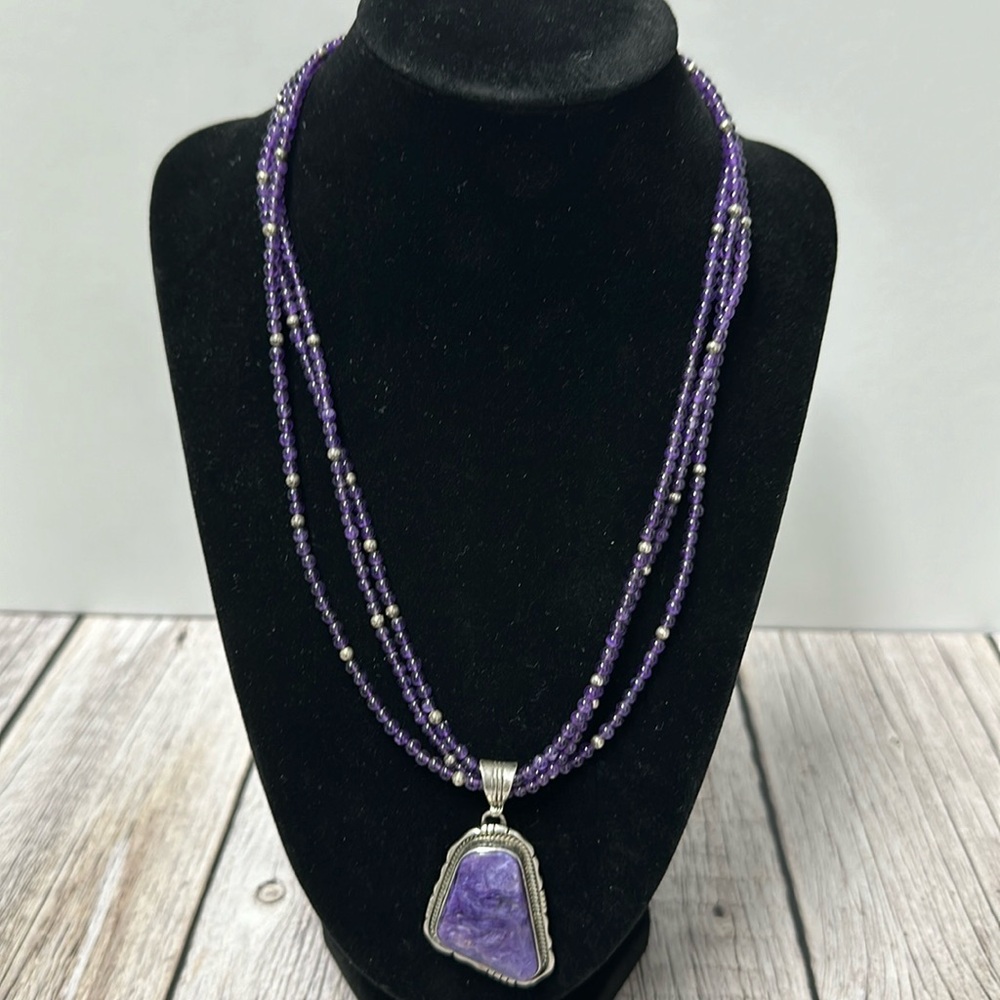 Beautiful Purple stone Pendant Sterling Silver Necklace